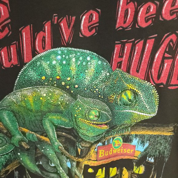 Vtg Budweiser Lizards Gildan Graphic T-Shirt Large Black Distressed DRY ROT - Picture 9 of 12
